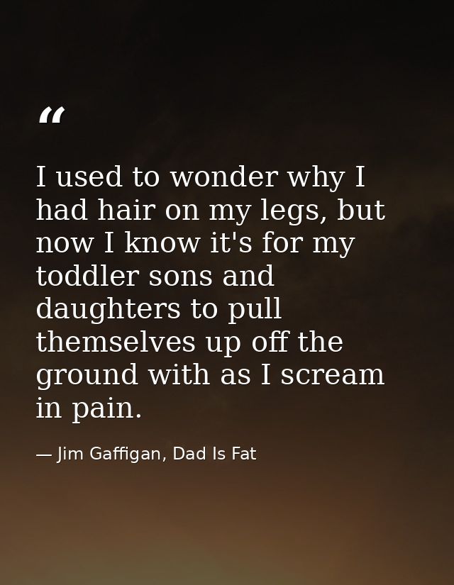 I used to wonder why I had hair on my legs, but now I know it's for my toddler sons and daughters to pull themselves up  — Jim Gaffigan, Dad Is Fat