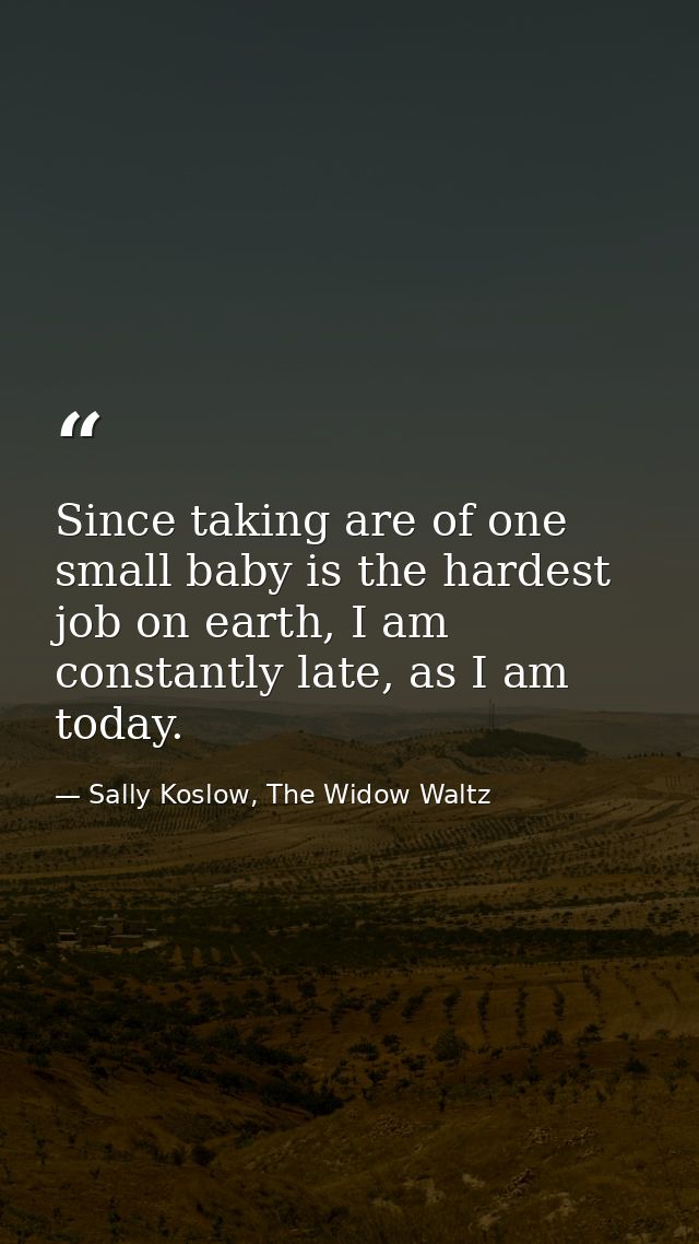 Since taking are of one small baby is the hardest job on earth, I am constantly late, as I am today. — Sally Koslow, The Widow Waltz