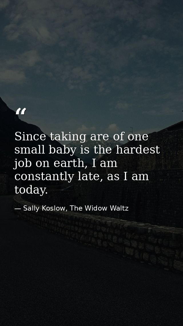 Since taking are of one small baby is the hardest job on earth, I am constantly late, as I am today. — Sally Koslow, The Widow Waltz