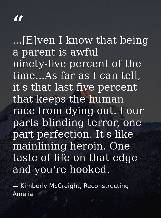 ...[E]ven I know that being a parent is awful ninety-five percent of the time...As far as I can tell, it's that last fiv — Kimberly McCreight, Reconstructing Amelia