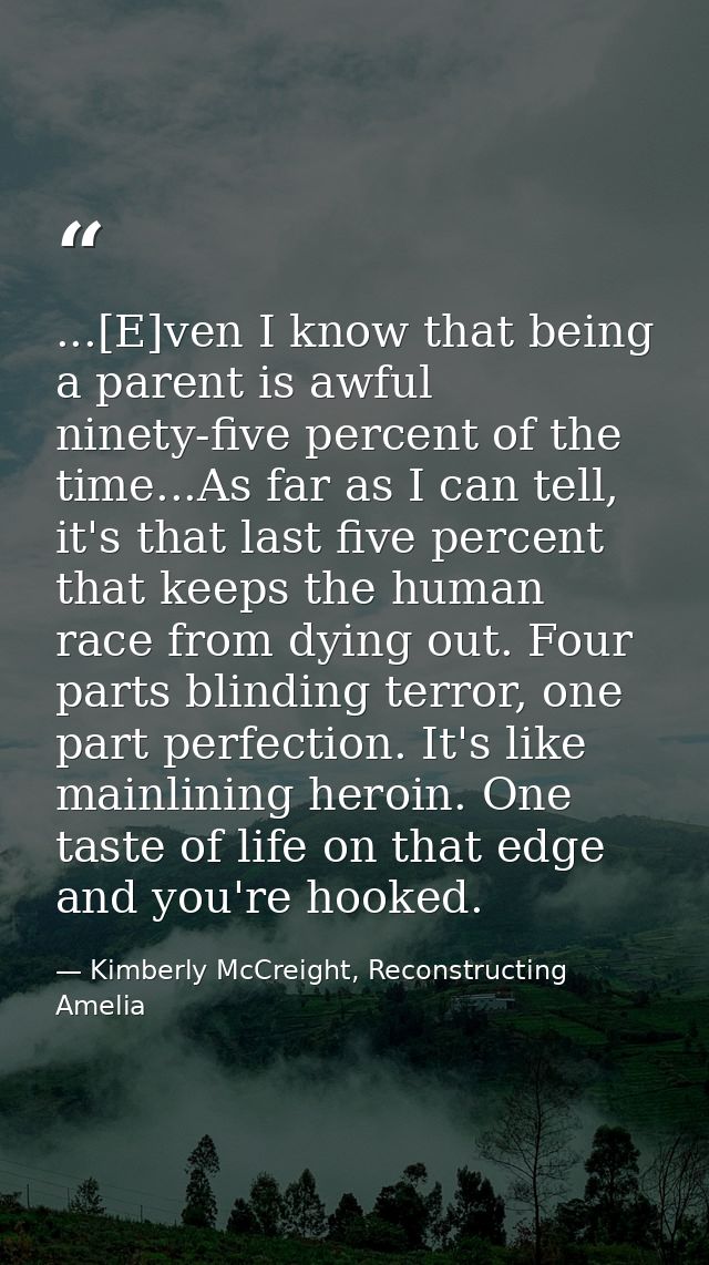 ...[E]ven I know that being a parent is awful ninety-five percent of the time...As far as I can tell, it's that last fiv — Kimberly McCreight, Reconstructing Amelia