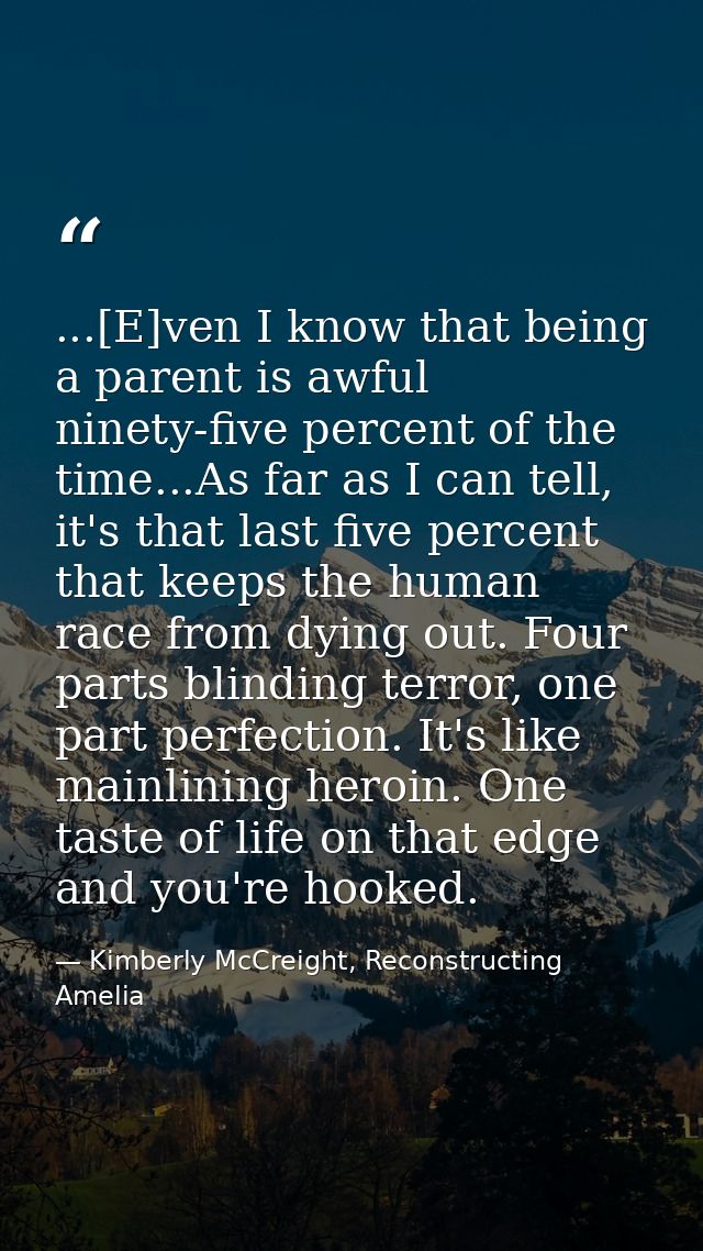 ...[E]ven I know that being a parent is awful ninety-five percent of the time...As far as I can tell, it's that last fiv — Kimberly McCreight, Reconstructing Amelia