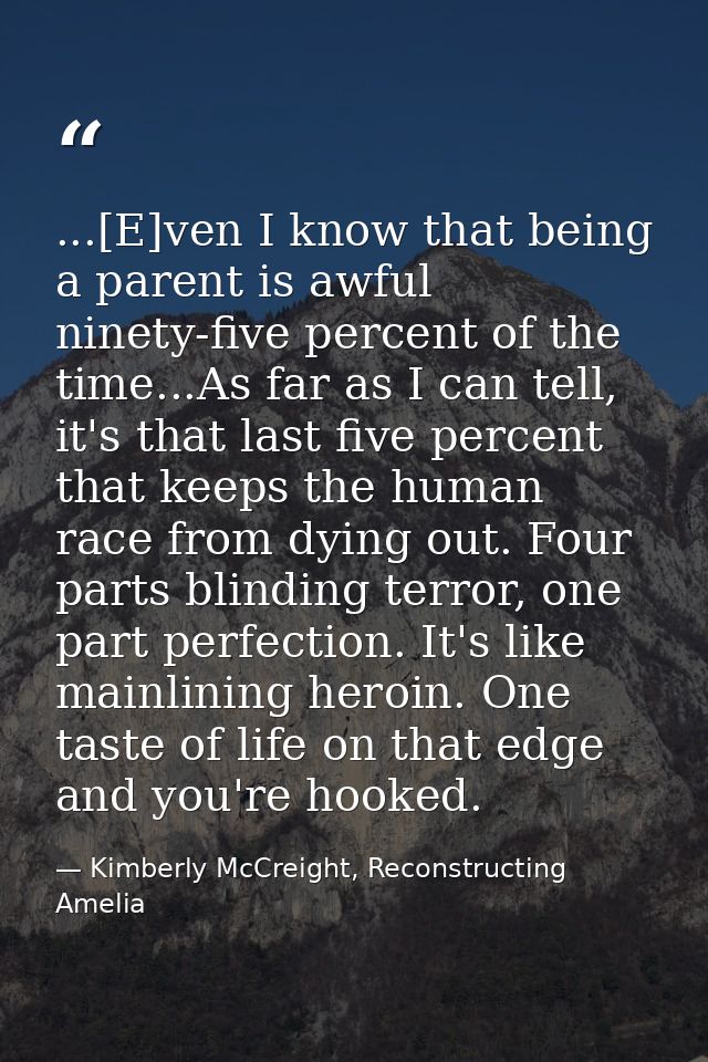 ...[E]ven I know that being a parent is awful ninety-five percent of the time...As far as I can tell, it's that last fiv — Kimberly McCreight, Reconstructing Amelia