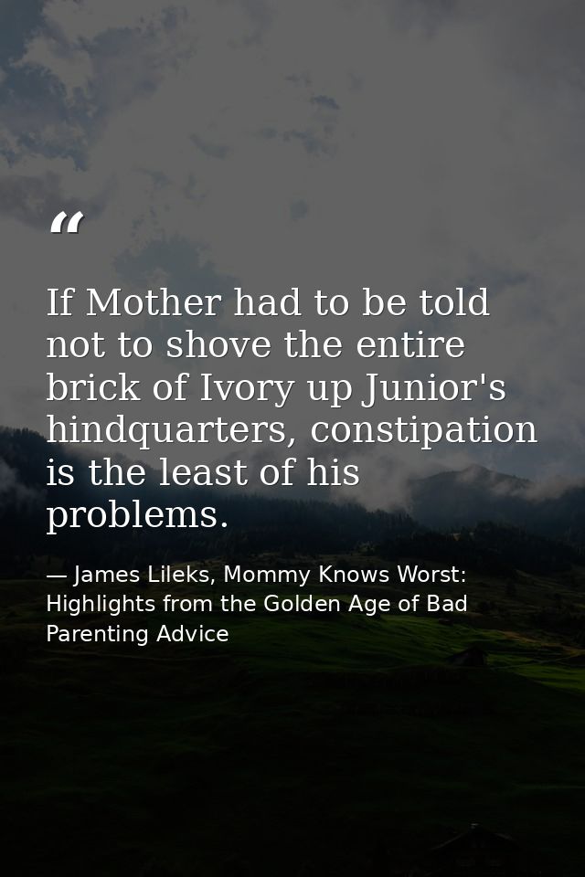 If Mother had to be told not to shove the entire brick of Ivory up Junior's hindquarters, constipation is the least of h — James Lileks, Mommy Knows Worst: Highlights from the Golden Age of Bad Parenting Advice