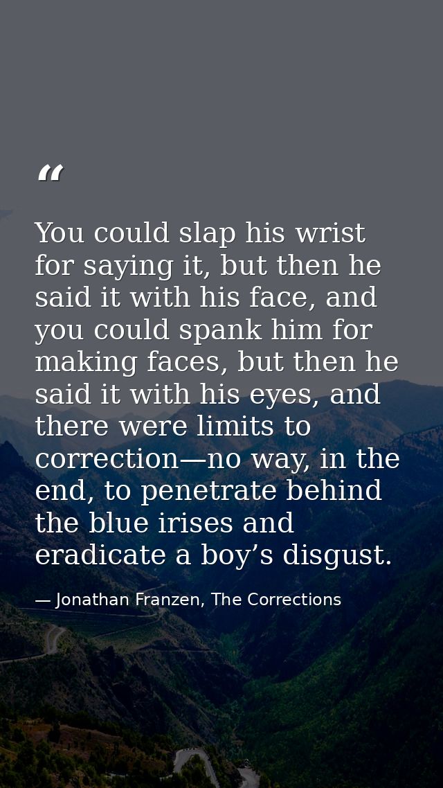 You could slap his wrist for saying it, but then he said it with his face, and you could spank him for making faces, but — Jonathan Franzen, The Corrections