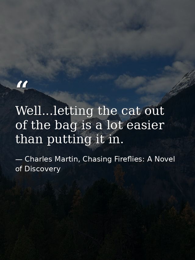 Well...letting the cat out of the bag is a lot easier than putting it in. — Charles Martin, Chasing Fireflies: A Novel of Discovery