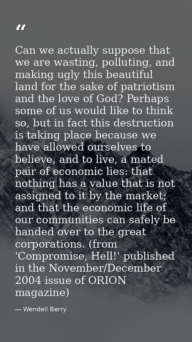 Can we actually suppose that we are wasting, polluting, and making ugly this beautiful land for the sake of patriotism a — Wendell Berry