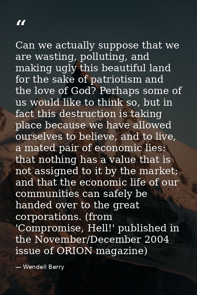 Can we actually suppose that we are wasting, polluting, and making ugly this beautiful land for the sake of patriotism a — Wendell Berry