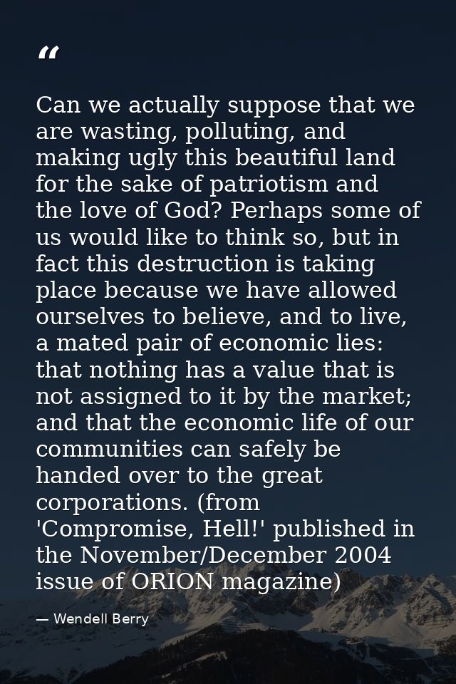 Can we actually suppose that we are wasting, polluting, and making ugly this beautiful land for the sake of patriotism a — Wendell Berry