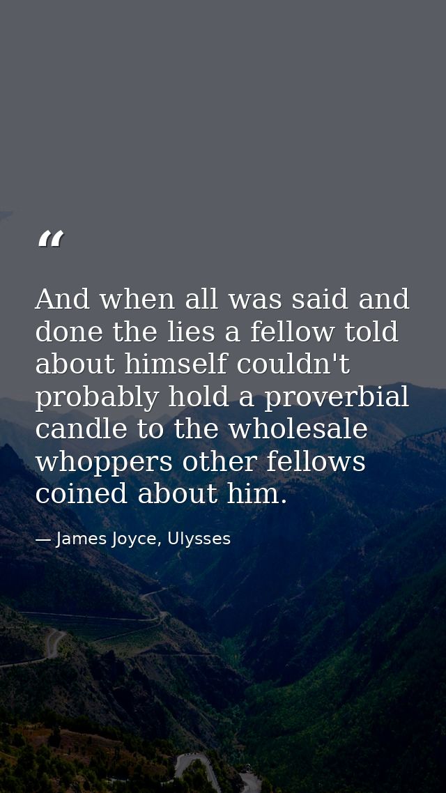 And when all was said and done the lies a fellow told about himself couldn't probably hold a proverbial candle to the wh — James Joyce, Ulysses