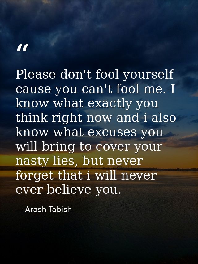 Please don't fool yourself cause you can't fool me. I know what exactly you think right now and i also know what excuses — Arash Tabish