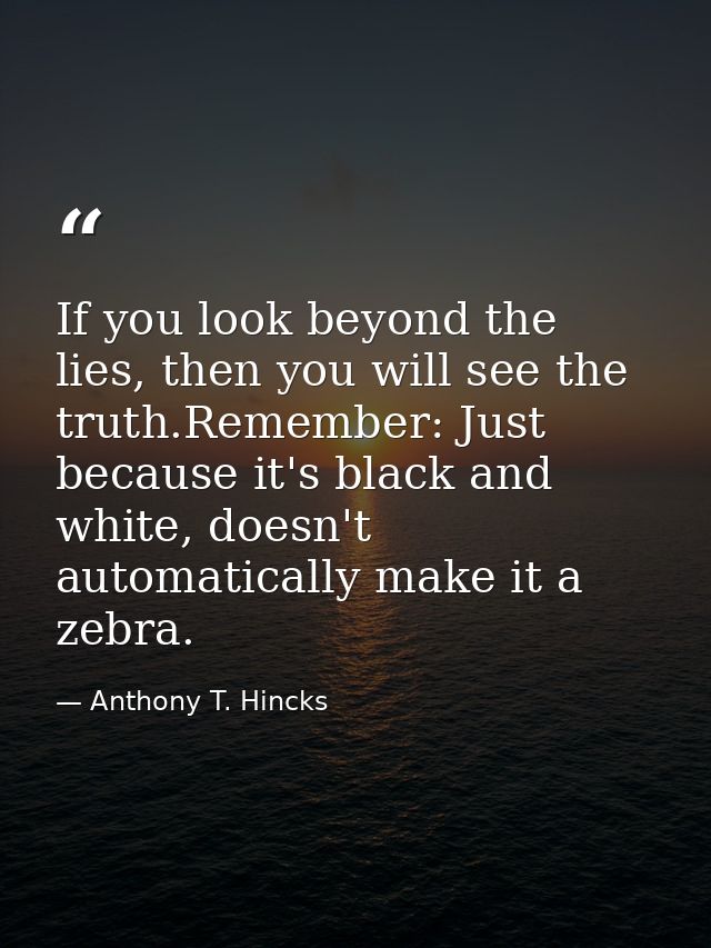 If you look beyond the lies, then you will see the truth.Remember: Just because it's black and white, doesn't automatica — Anthony T. Hincks