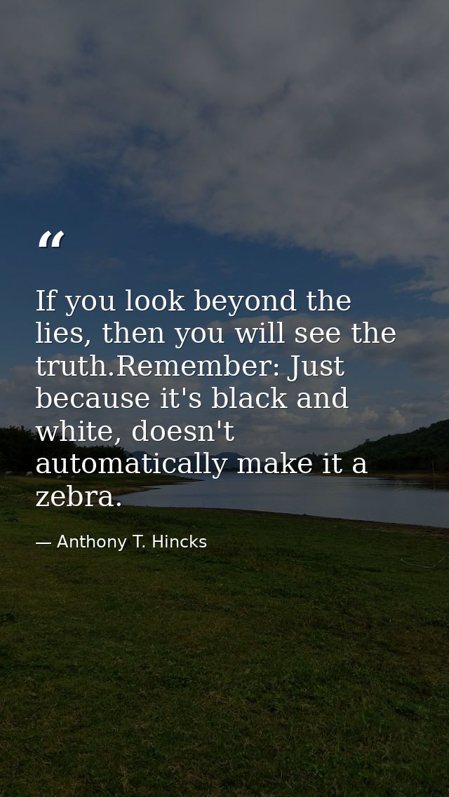 If you look beyond the lies, then you will see the truth.Remember: Just because it's black and white, doesn't automatica — Anthony T. Hincks