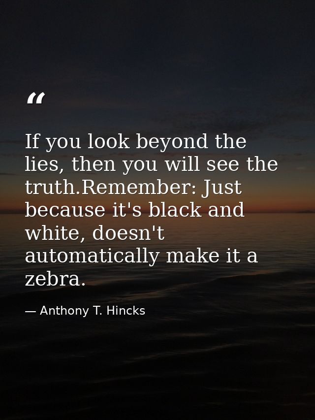 If you look beyond the lies, then you will see the truth.Remember: Just because it's black and white, doesn't automatica — Anthony T. Hincks