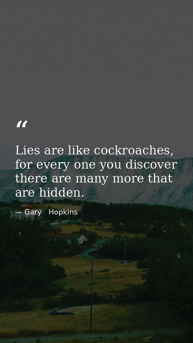 Lies are like cockroaches, for every one you discover there are many more that are hidden. — Gary   Hopkins