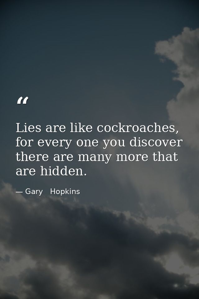 Lies are like cockroaches, for every one you discover there are many more that are hidden. — Gary   Hopkins