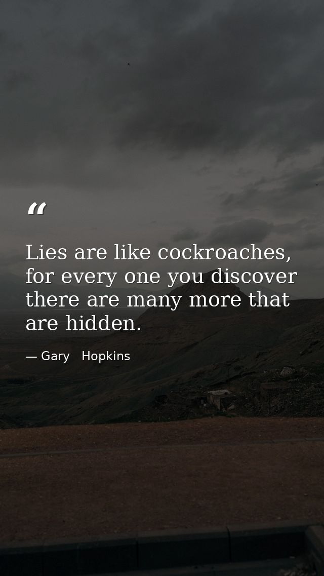 Lies are like cockroaches, for every one you discover there are many more that are hidden. — Gary   Hopkins