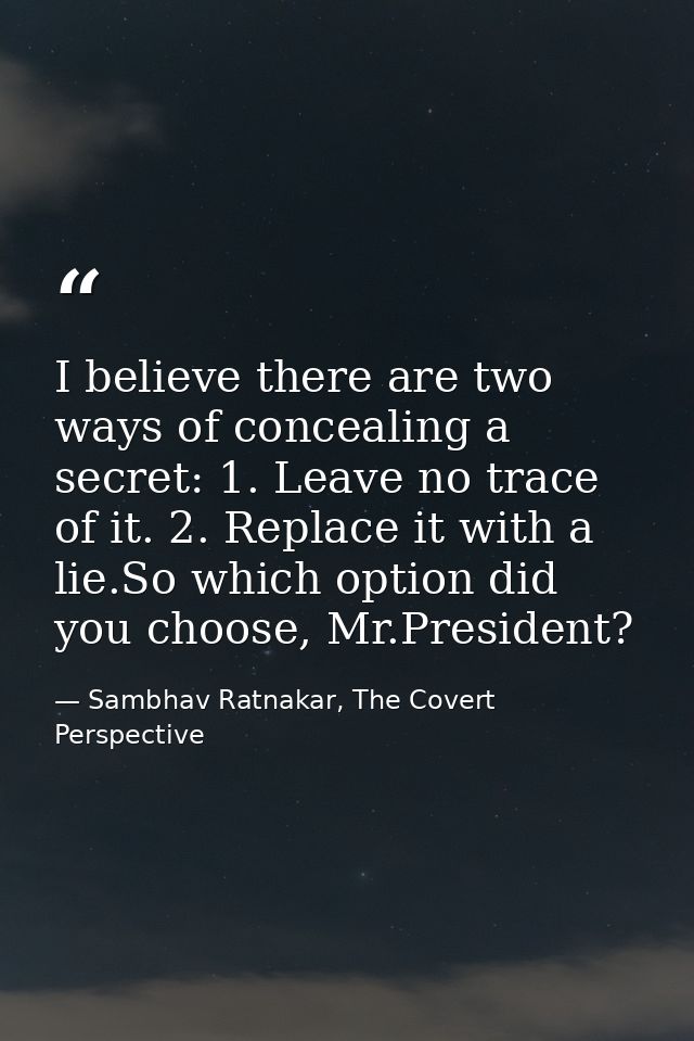 I believe there are two ways of concealing a secret: 1. Leave no trace of it. 2. Replace it with a lie.So which option d — Sambhav Ratnakar, The Covert Perspective