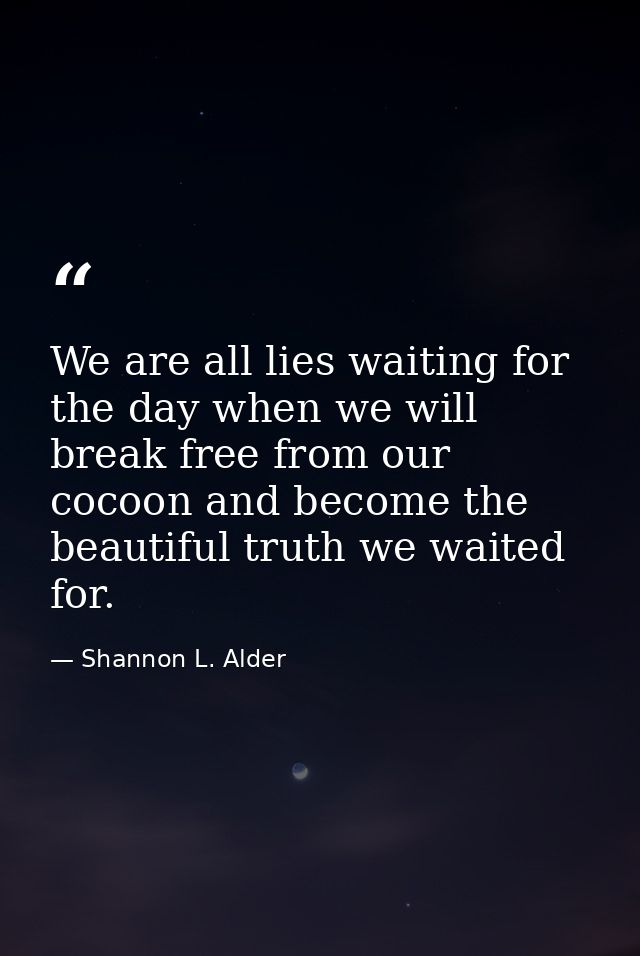 We are all lies waiting for the day when we will break free from our cocoon and become the beautiful truth we waited for — Shannon L. Alder