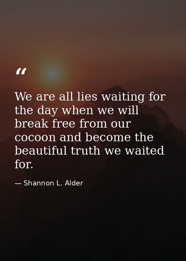 We are all lies waiting for the day when we will break free from our cocoon and become the beautiful truth we waited for — Shannon L. Alder