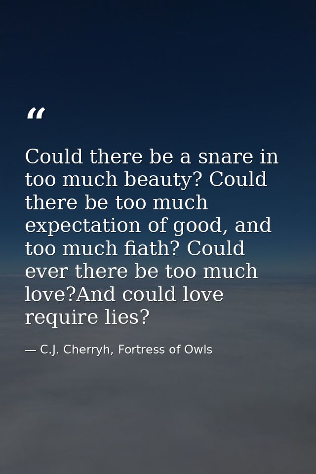Could there be a snare in too much beauty? Could there be too much expectation of good, and too much fiath? Could ever t — C.J. Cherryh, Fortress of Owls