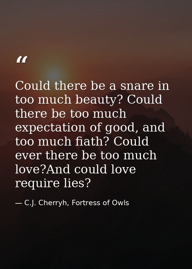 Could there be a snare in too much beauty? Could there be too much expectation of good, and too much fiath? Could ever t — C.J. Cherryh, Fortress of Owls