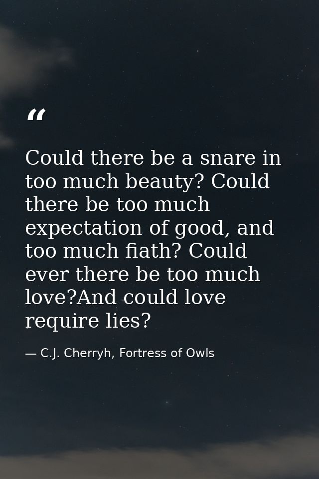 Could there be a snare in too much beauty? Could there be too much expectation of good, and too much fiath? Could ever t — C.J. Cherryh, Fortress of Owls