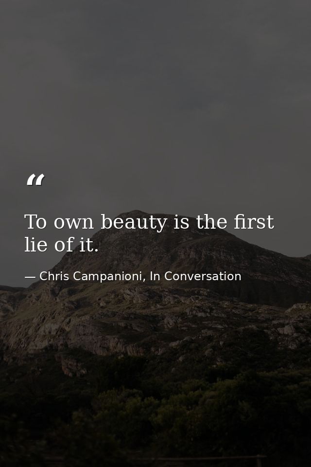 To own beauty is the first lie of it. — Chris Campanioni, In Conversation