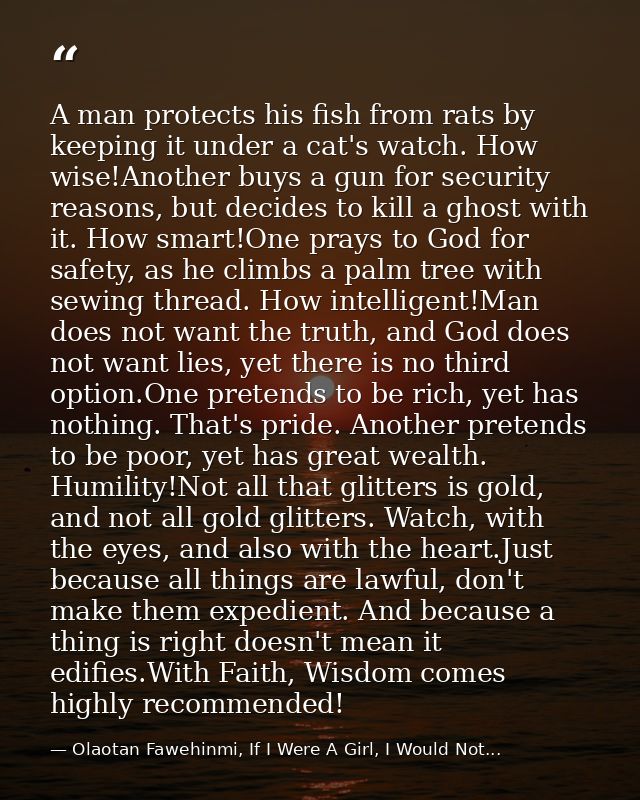 A man protects his fish from rats by keeping it under a cat's watch. How wise!Another buys a gun for security reasons, b — Olaotan Fawehinmi, If I Were A Girl, I Would Not...
