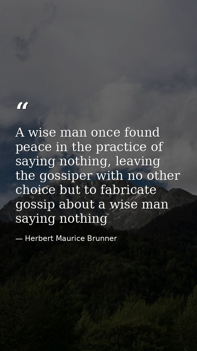 A wise man once found peace in the practice of saying nothing, leaving the gossiper with no other choice but to fabricat — Herbert Maurice Brunner
