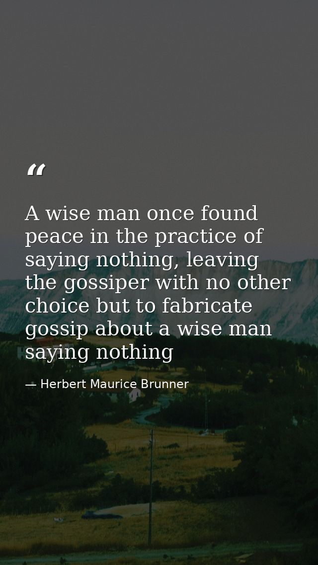 A wise man once found peace in the practice of saying nothing, leaving the gossiper with no other choice but to fabricat — Herbert Maurice Brunner