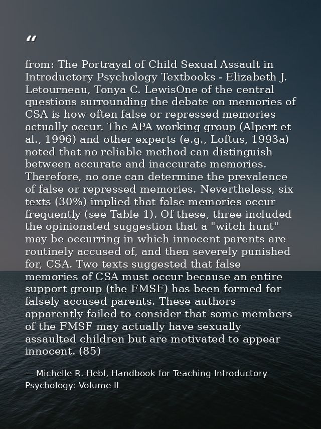 from: The Portrayal of Child Sexual Assault in Introductory Psychology Textbooks - Elizabeth J. Letourneau, Tonya C. Lew — Michelle R. Hebl, Handbook for Teaching Introductory Psychology: Volume II