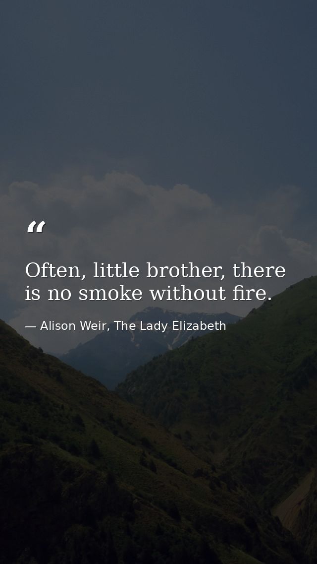 Often, little brother, there is no smoke without fire. — Alison Weir, The Lady Elizabeth