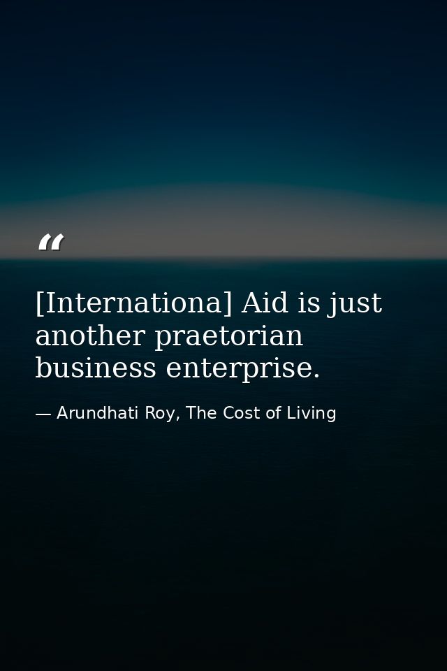 [Internationa] Aid is just another praetorian business enterprise. — Arundhati Roy, The Cost of Living