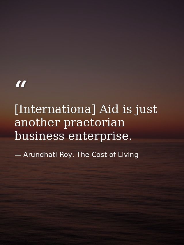 [Internationa] Aid is just another praetorian business enterprise. — Arundhati Roy, The Cost of Living