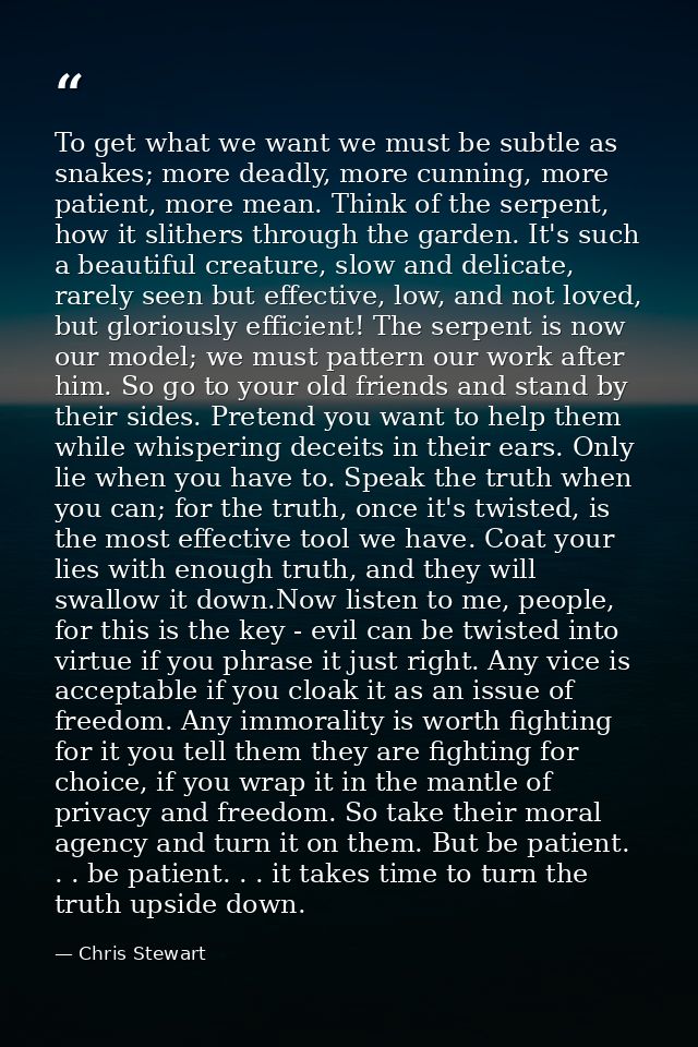 To get what we want we must be subtle as snakes; more deadly, more cunning, more patient, more mean. Think of the serpen — Chris Stewart