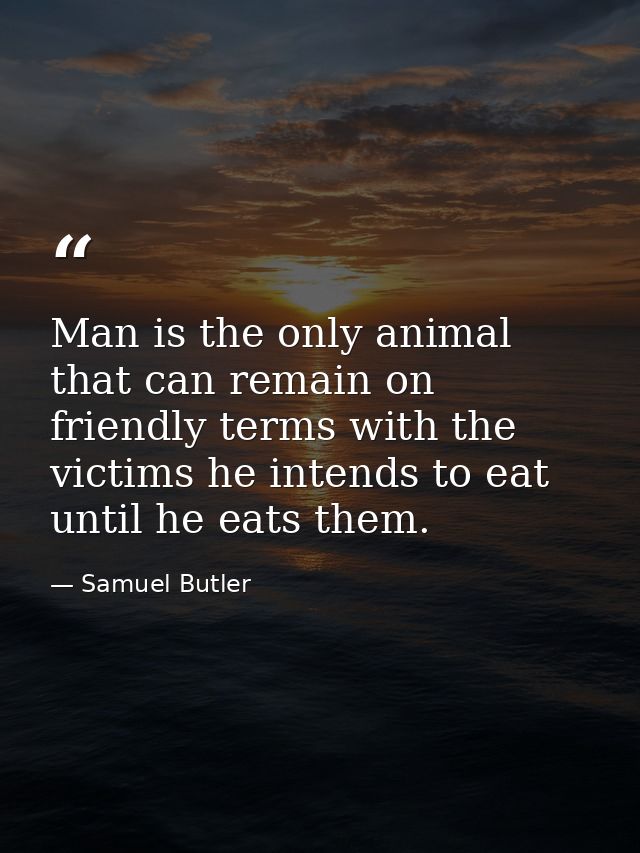 Man is the only animal that can remain on friendly terms with the victims he intends to eat until he eats them. — Samuel Butler