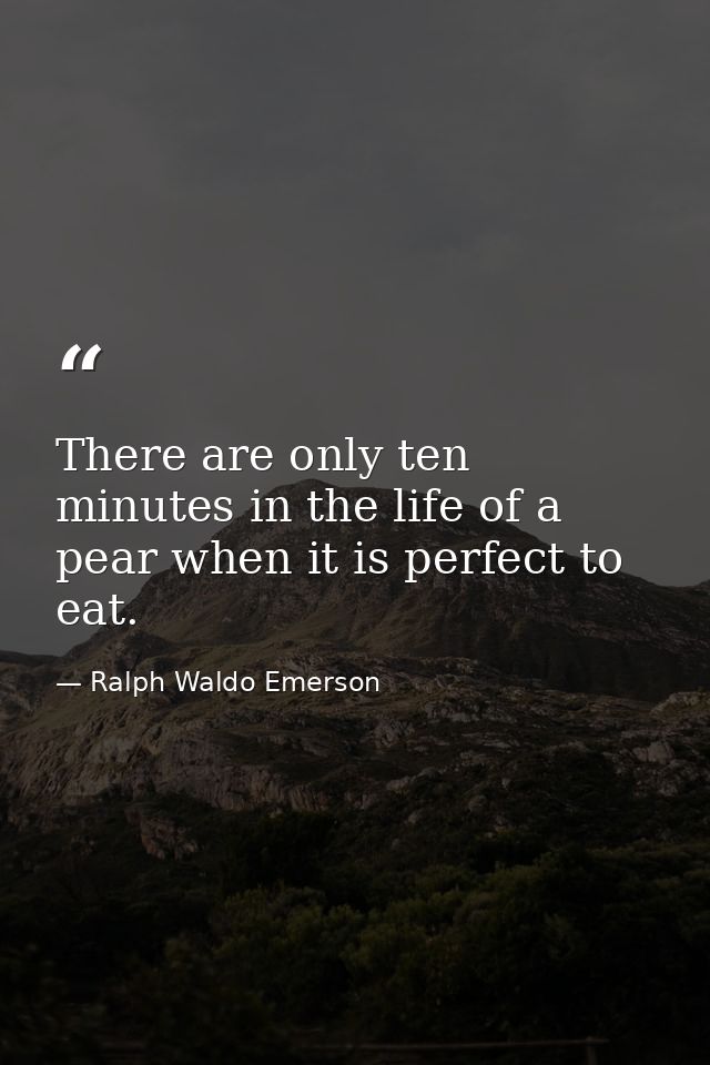 There are only ten minutes in the life of a pear when it is perfect to eat. — Ralph Waldo Emerson