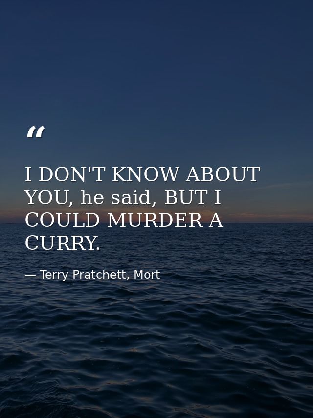 I DON'T KNOW ABOUT YOU, he said, BUT I COULD MURDER A CURRY. — Terry Pratchett, Mort