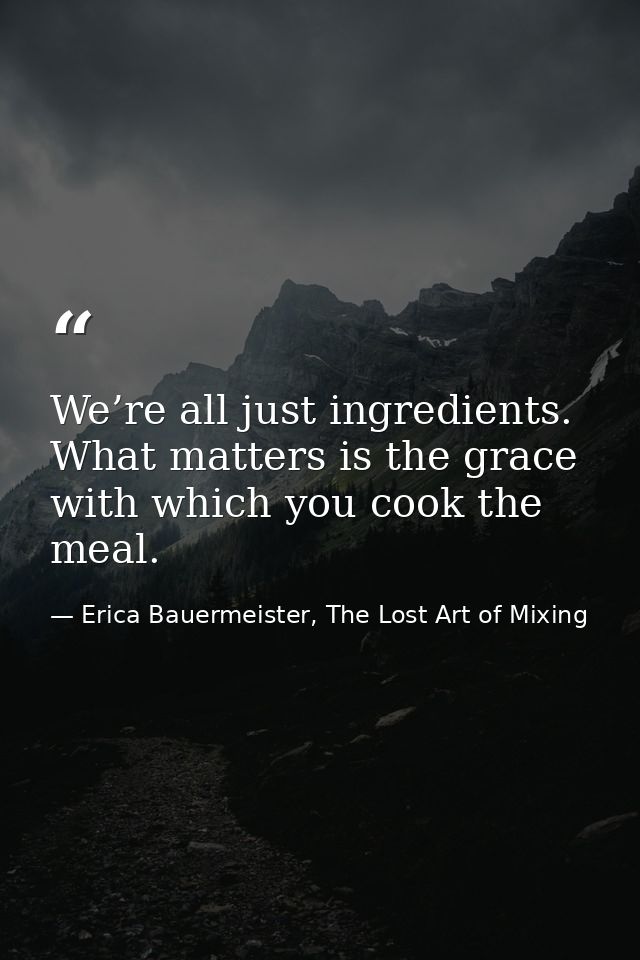 We’re all just ingredients. What matters is the grace with which you cook the meal. — Erica Bauermeister, The Lost Art of Mixing