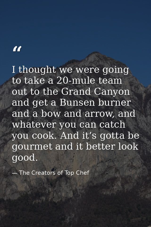 I thought we were going to take a 20-mule team out to the Grand Canyon and get a Bunsen burner and a bow and arrow, and  — The Creators of Top Chef