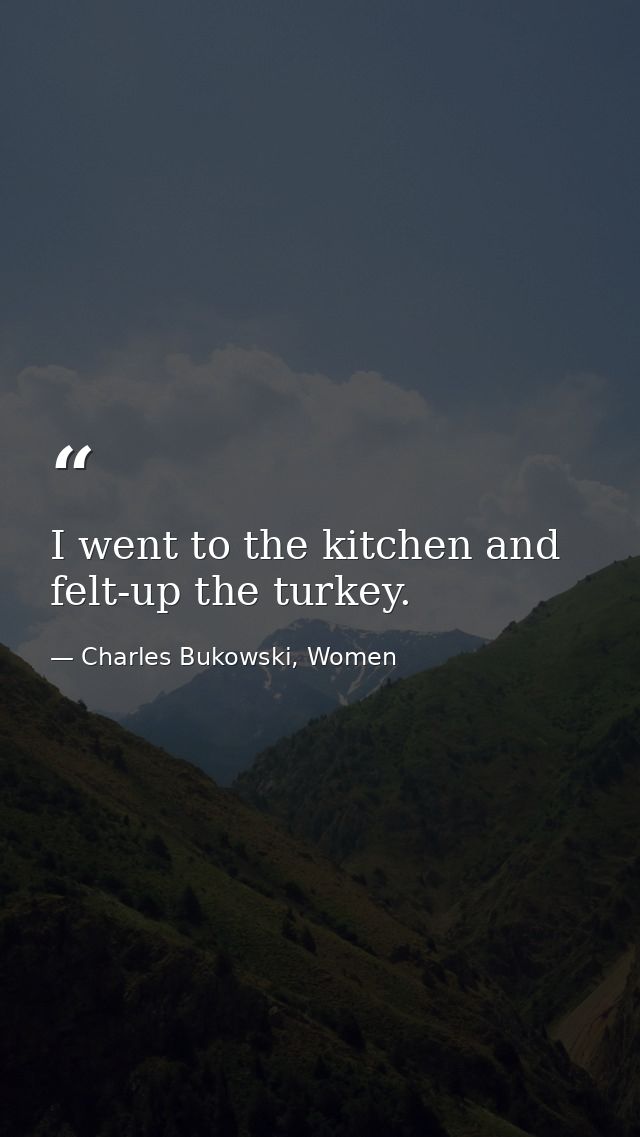 I went to the kitchen and felt-up the turkey. — Charles Bukowski, Women
