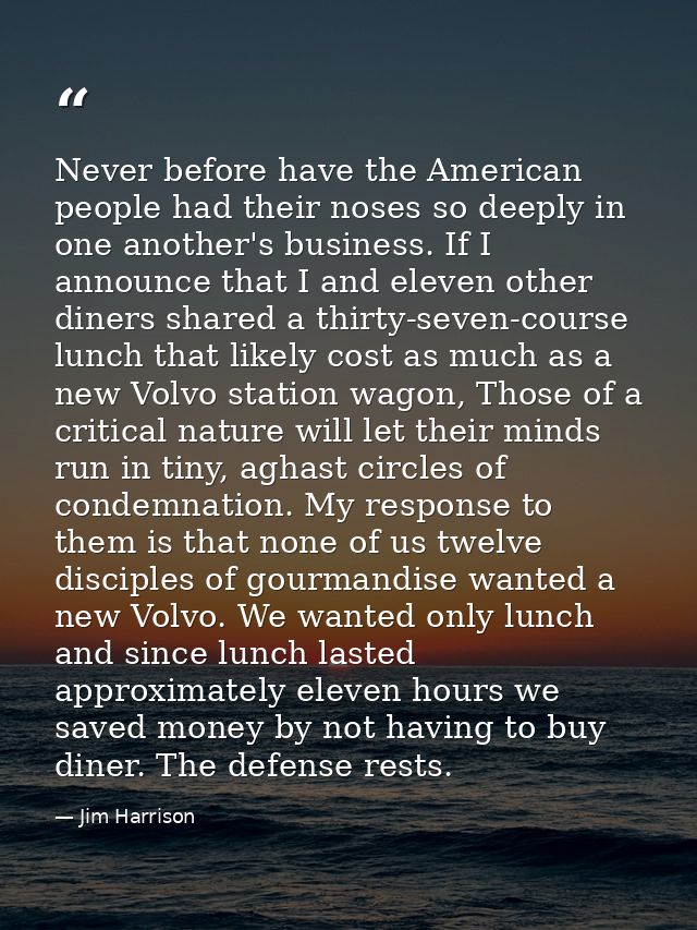 Never before have the American people had their noses so deeply in one another's business. If I announce that I and elev — Jim Harrison