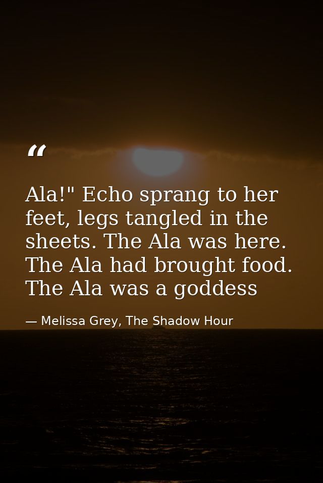 Ala!" Echo sprang to her feet, legs tangled in the sheets. The Ala was here. The Ala had brought food. The Ala was a god — Melissa Grey, The Shadow Hour
