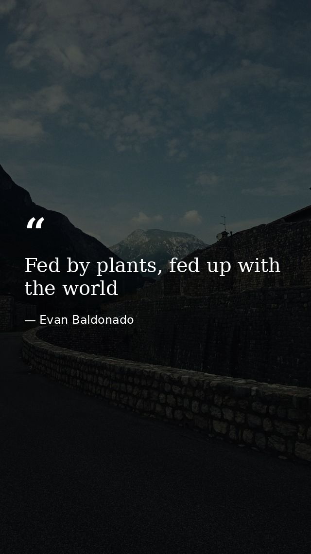 Fed by plants, fed up with the world — Evan Baldonado
