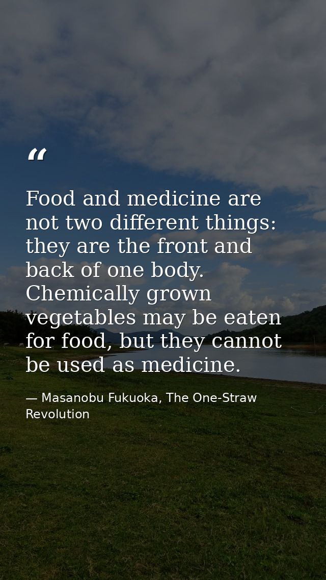 Food and medicine are not two different things: they are the front and back of one body. Chemically grown vegetables may — Masanobu Fukuoka, The One-Straw Revolution