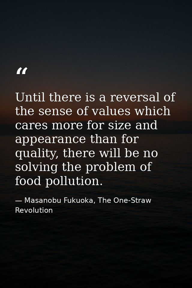 Until there is a reversal of the sense of values which cares more for size and appearance than for quality, there will b — Masanobu Fukuoka, The One-Straw Revolution