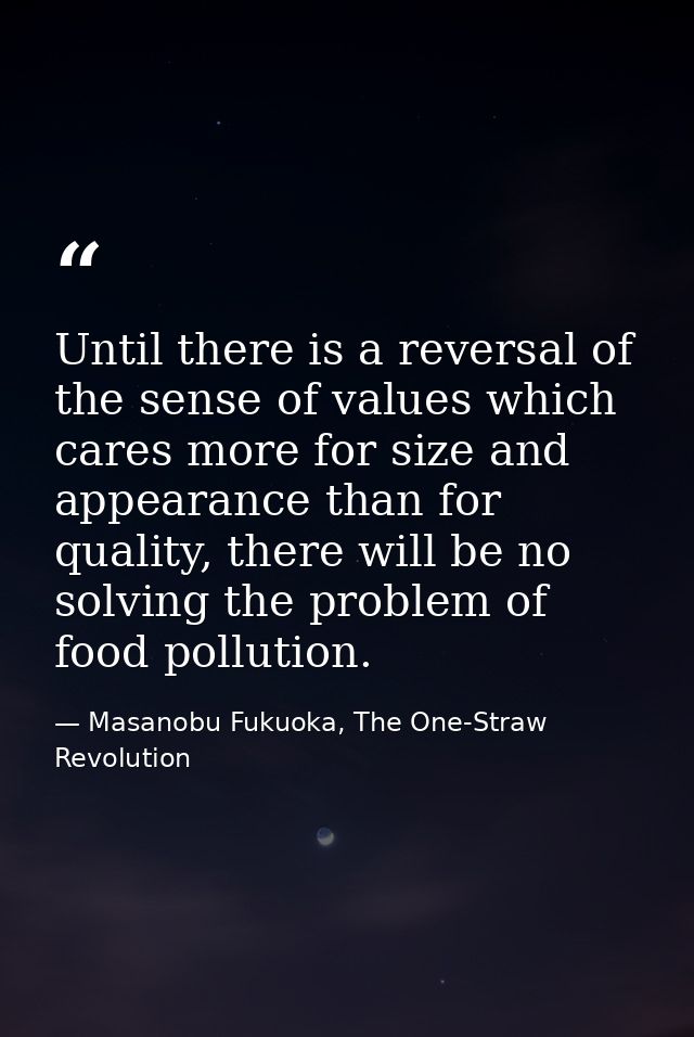 Until there is a reversal of the sense of values which cares more for size and appearance than for quality, there will b — Masanobu Fukuoka, The One-Straw Revolution