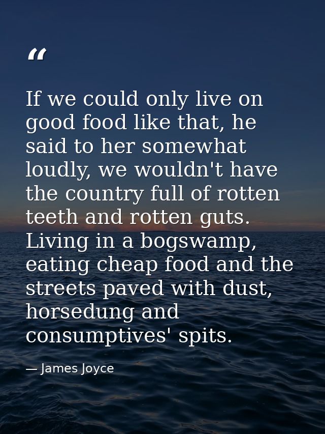 If we could only live on good food like that, he said to her somewhat loudly, we wouldn't have the country full of rotte — James Joyce