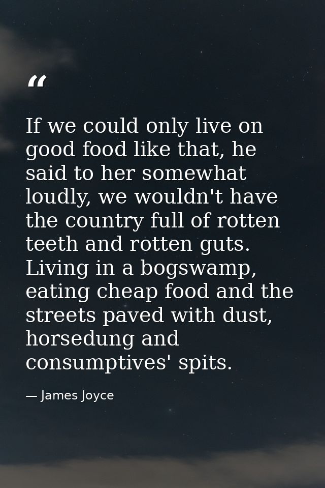 If we could only live on good food like that, he said to her somewhat loudly, we wouldn't have the country full of rotte — James Joyce